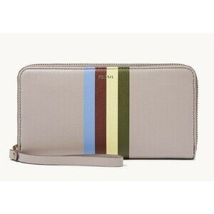 New Fossil Jori Zip Clutch wristlet RFID wallet Grey with Stripes Multi